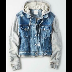 AE Distressed Hooded Denim Jacket
